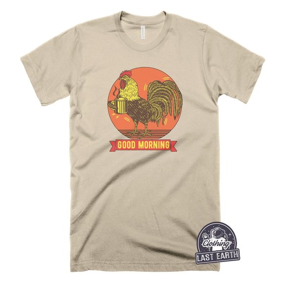 Chicken Coffee T Shirt Goodmorning Rooster Early Bird Funny Animal Shirt - Picture 1 of 2